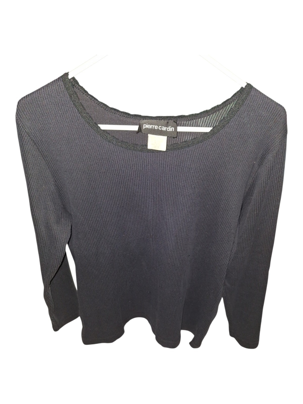 Pierre Cardin Black Ribbed Long-Sleeve Scoop Neck Top